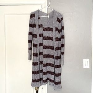 Free people lavender and plum striped long cardigan sweater- small
